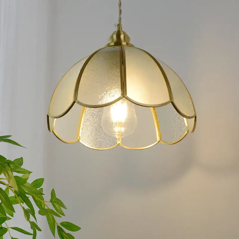 Vintage brass petal glass led pendant light kitchen hanging lamp