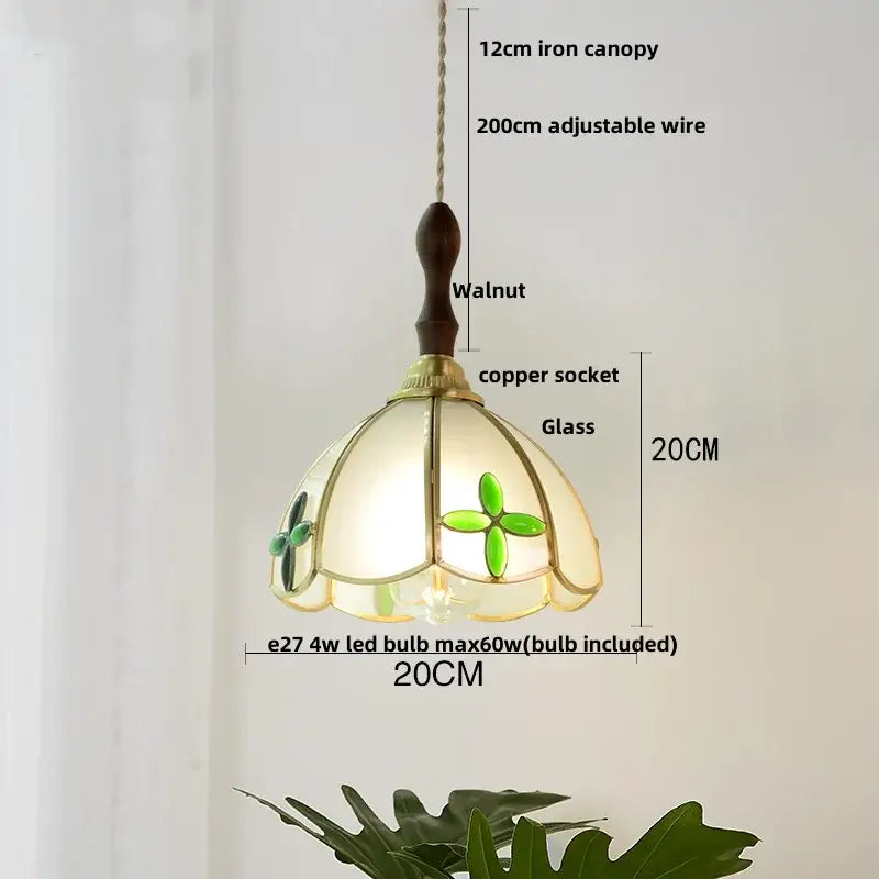Vintage brass petal glass led pendant light kitchen hanging lamp