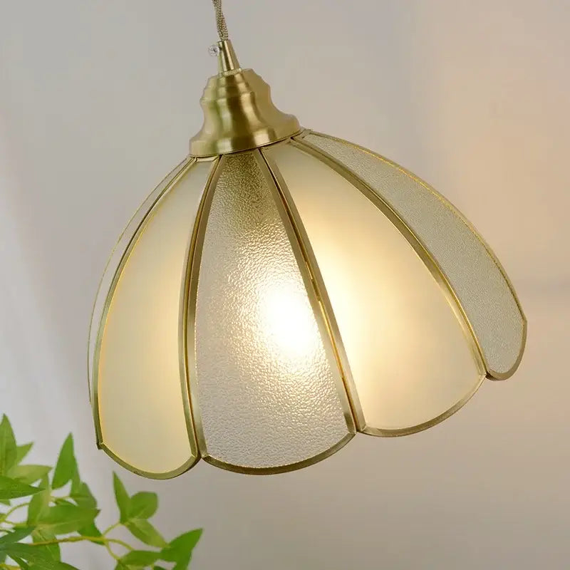 Vintage brass petal glass led pendant light kitchen hanging lamp