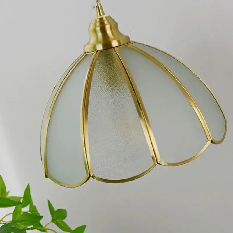 Vintage brass petal glass led pendant light kitchen hanging lamp