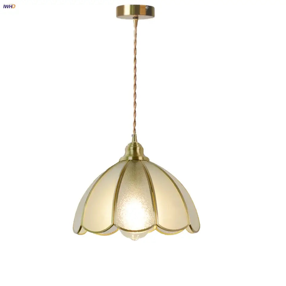 Vintage brass petal glass led pendant light kitchen hanging lamp