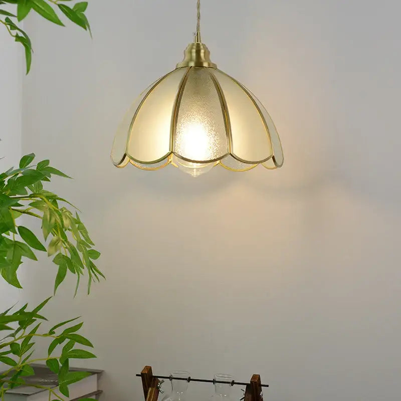 Vintage brass petal glass led pendant light kitchen hanging lamp