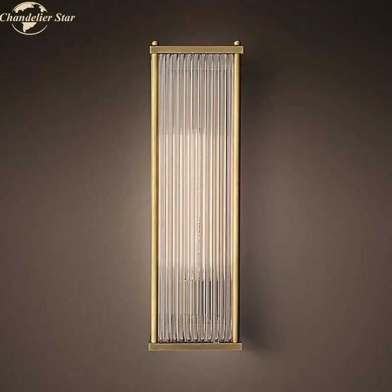 Vintage brass rectangular wall sconce living room crystal wall light
