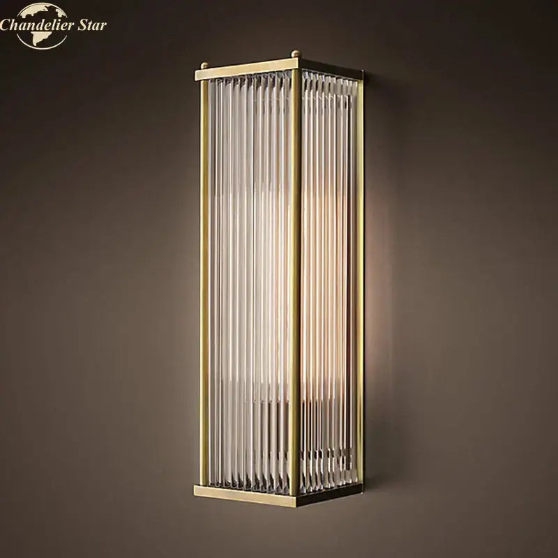 Vintage brass rectangular wall sconce living room crystal wall light