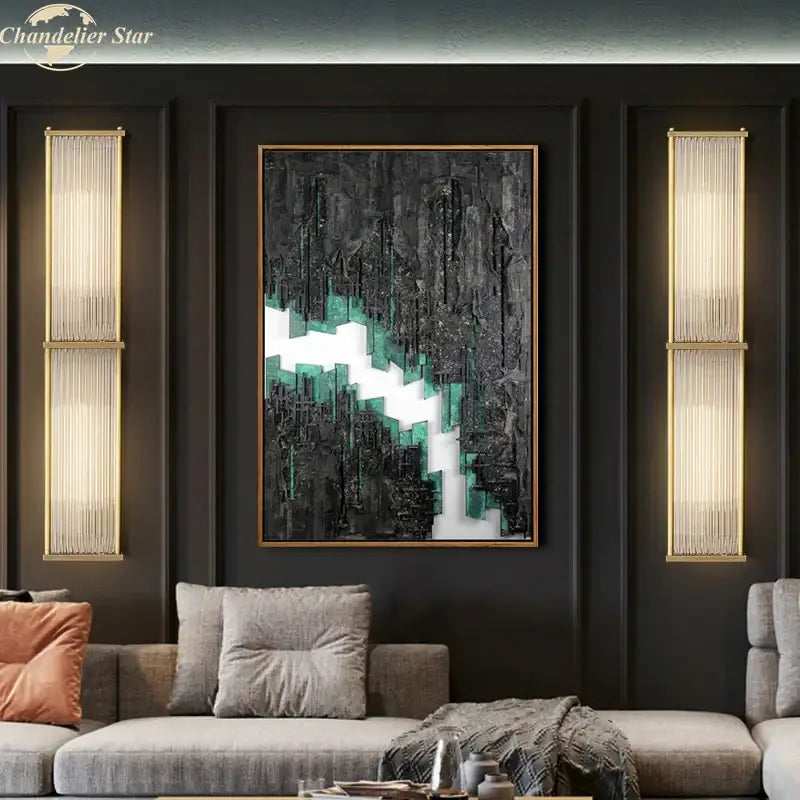 Vintage brass rectangular wall sconce living room crystal wall light