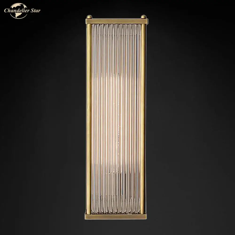 Vintage brass rectangular wall sconce living room crystal wall light