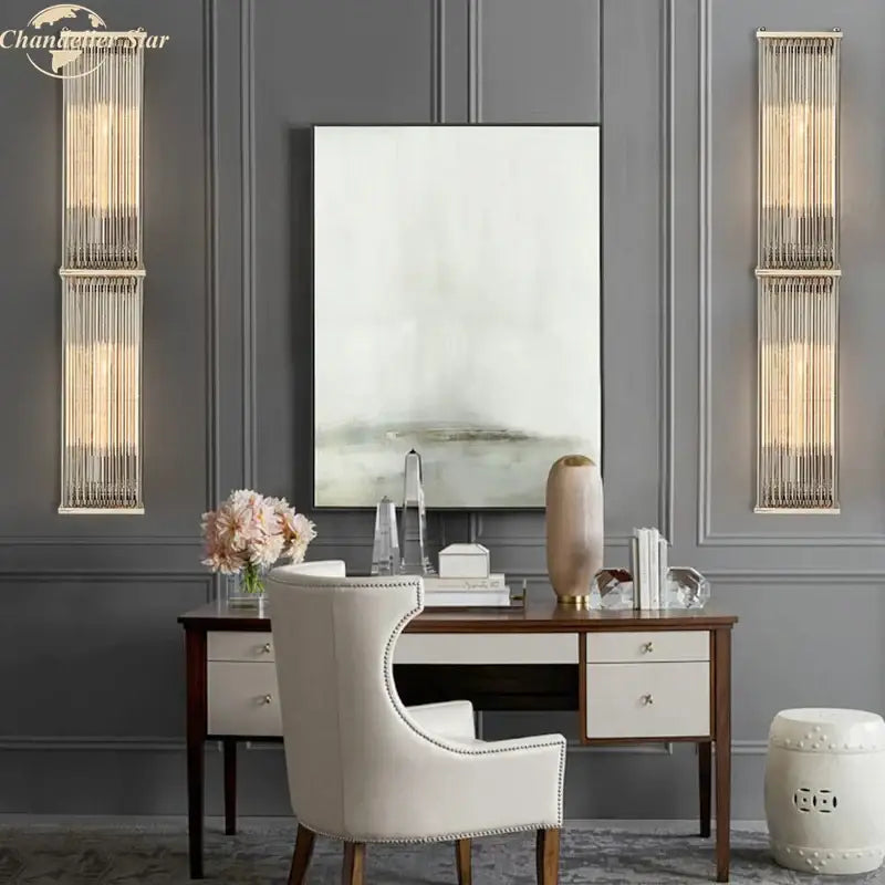Vintage brass rectangular wall sconce living room crystal wall light