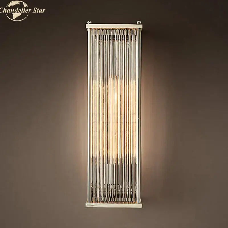 Vintage brass rectangular wall sconce living room crystal wall light