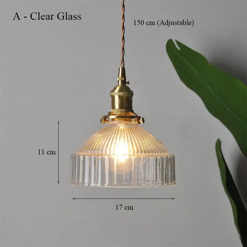 Vintage brass ribbed glass led ceiling chandelier bedroom light