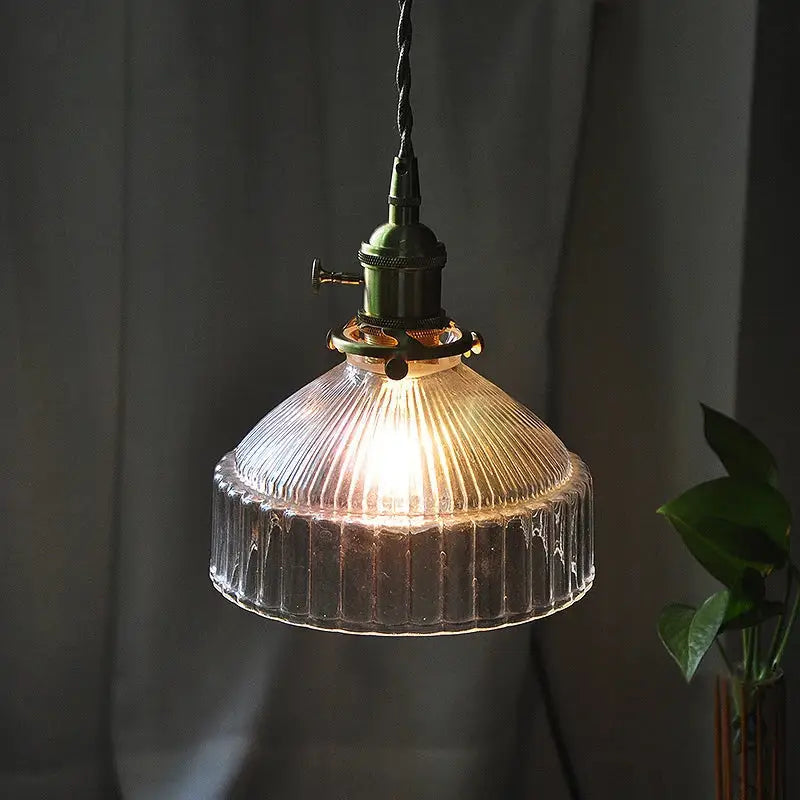 Vintage brass ribbed glass led ceiling chandelier bedroom light