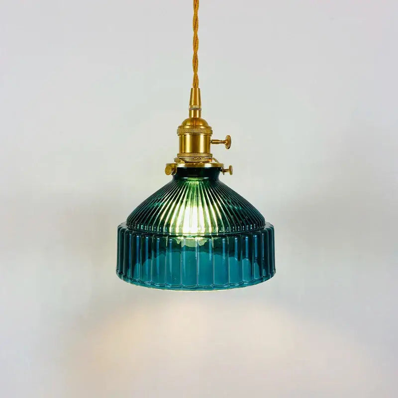 Vintage brass ribbed glass led ceiling chandelier bedroom light