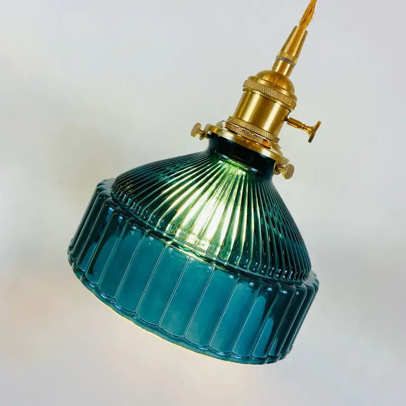 Vintage brass ribbed glass led ceiling chandelier bedroom light