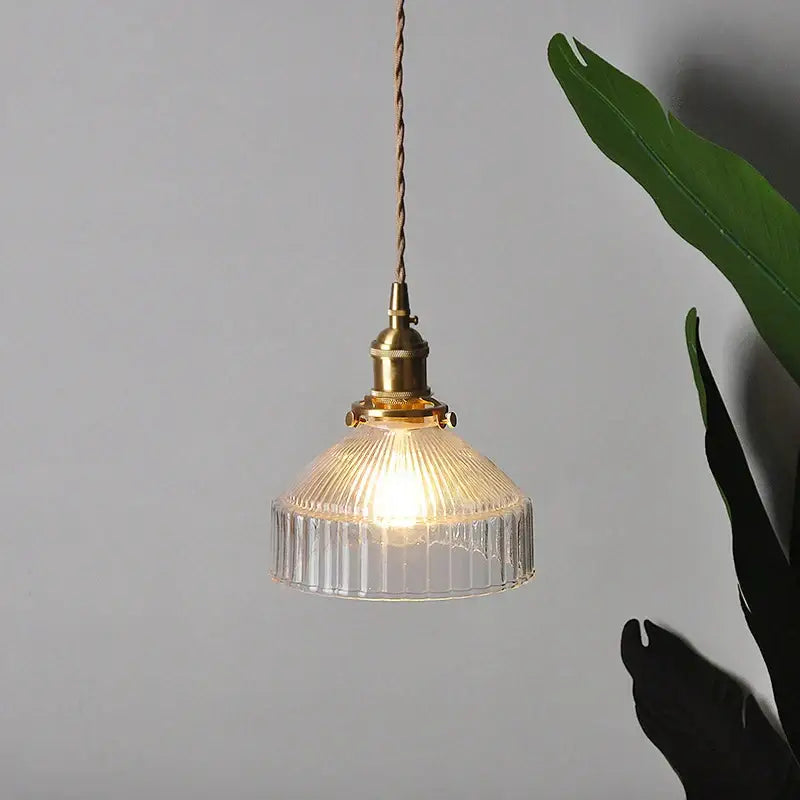 Vintage brass ribbed glass led ceiling chandelier bedroom light