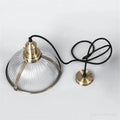 Vintage brass ribbed glass pendant light for living room