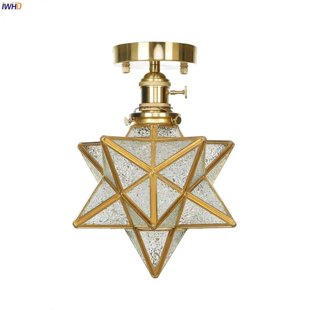 Vintage brass star glass copper ceiling light bedroom lamp