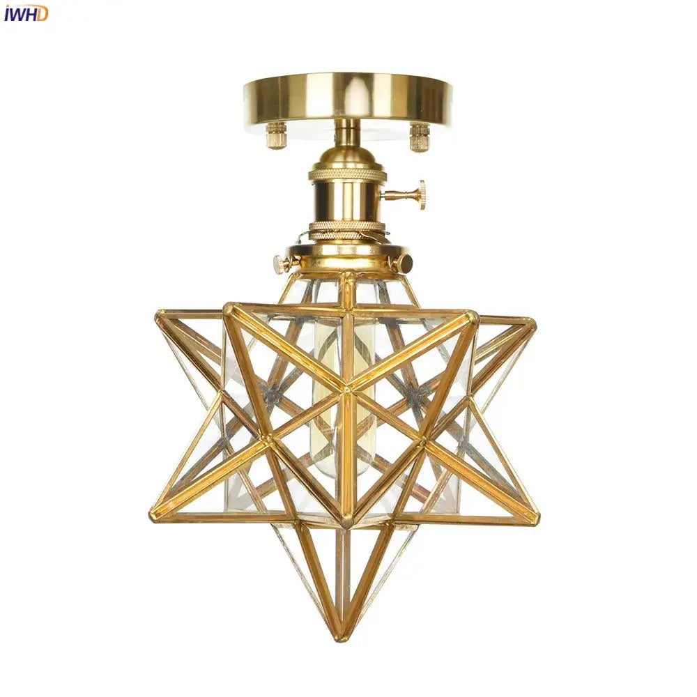 Vintage brass star glass copper ceiling light bedroom lamp