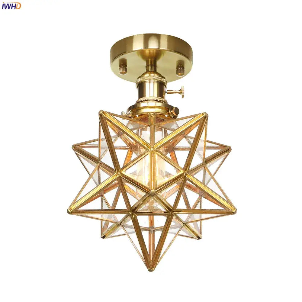 Vintage brass star glass copper ceiling light bedroom lamp