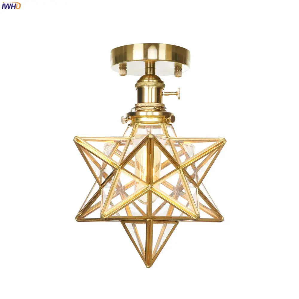 Vintage brass star glass copper ceiling light bedroom lamp