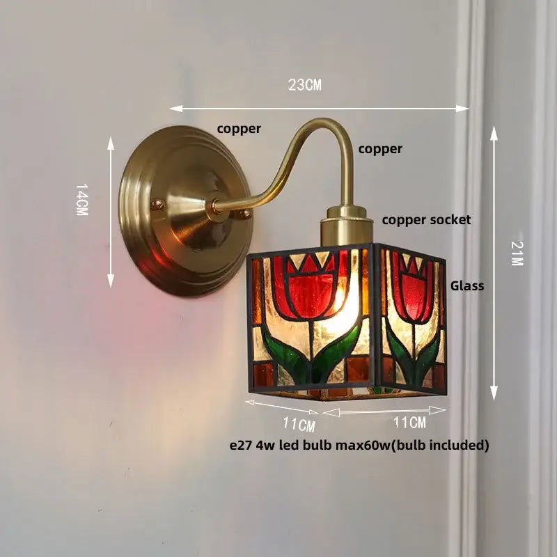 Vintage brass tulip cube led wall lamp living room glass sconce