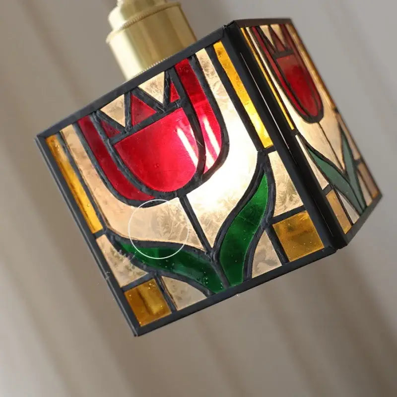 Vintage brass tulip cube led wall lamp living room glass sconce