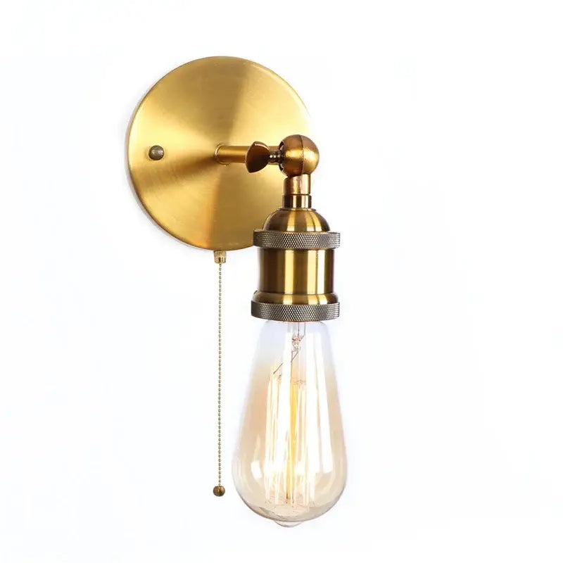 Vintage brass wall lamp with pull chain – bedroom gold vintage iron