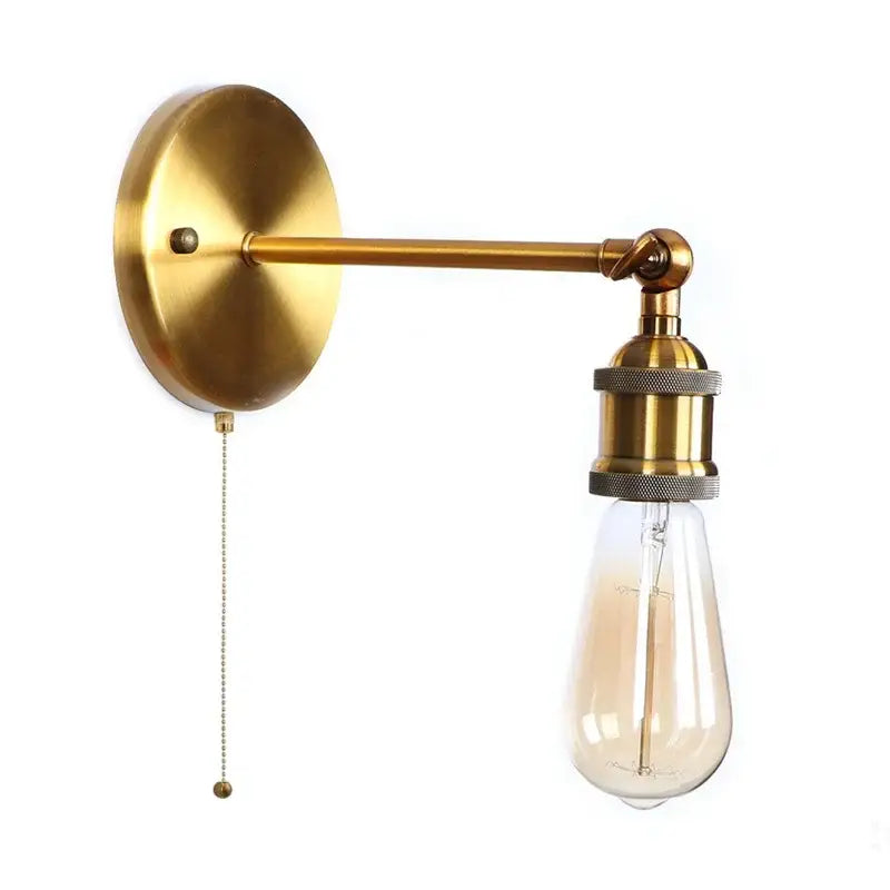 Vintage brass wall lamp with pull chain – bedroom gold vintage iron