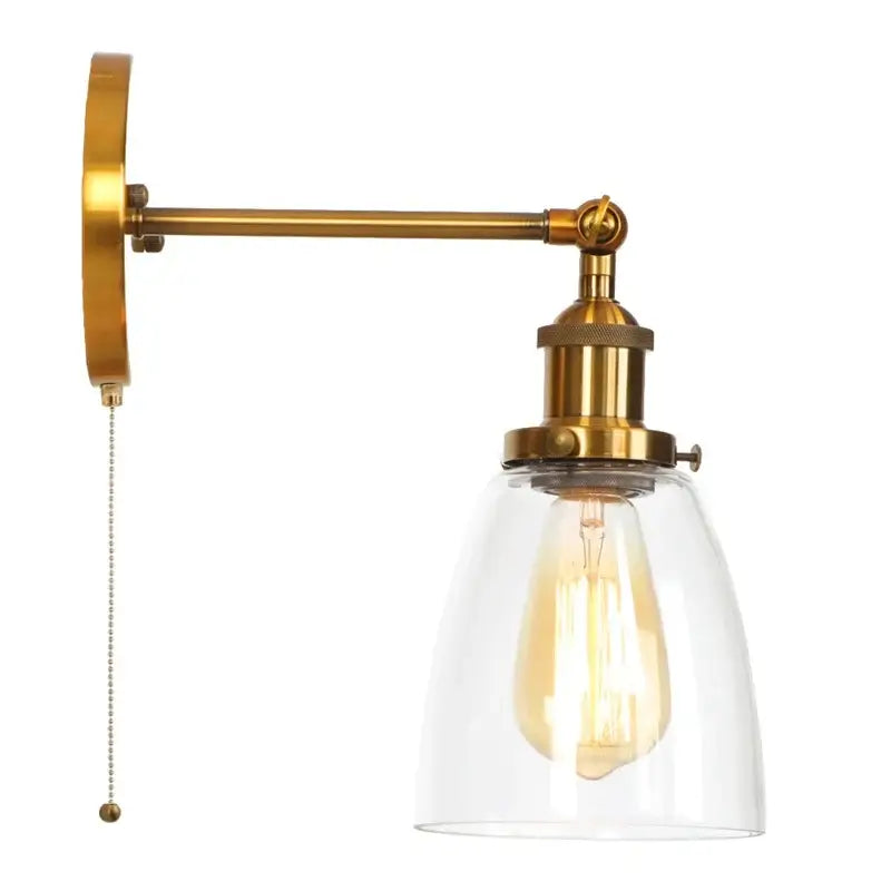 Vintage brass wall light fixture with glass dome for bedroom