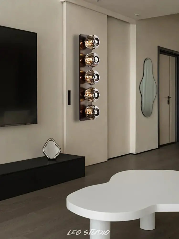 Vintage bronze & chrome crystal wall lamp living room sculpture