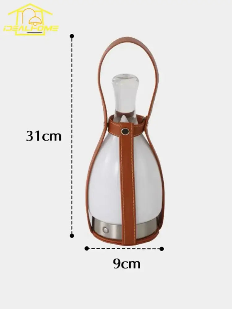 Vintage brown leather grapefruit table lamp bedroom portable light