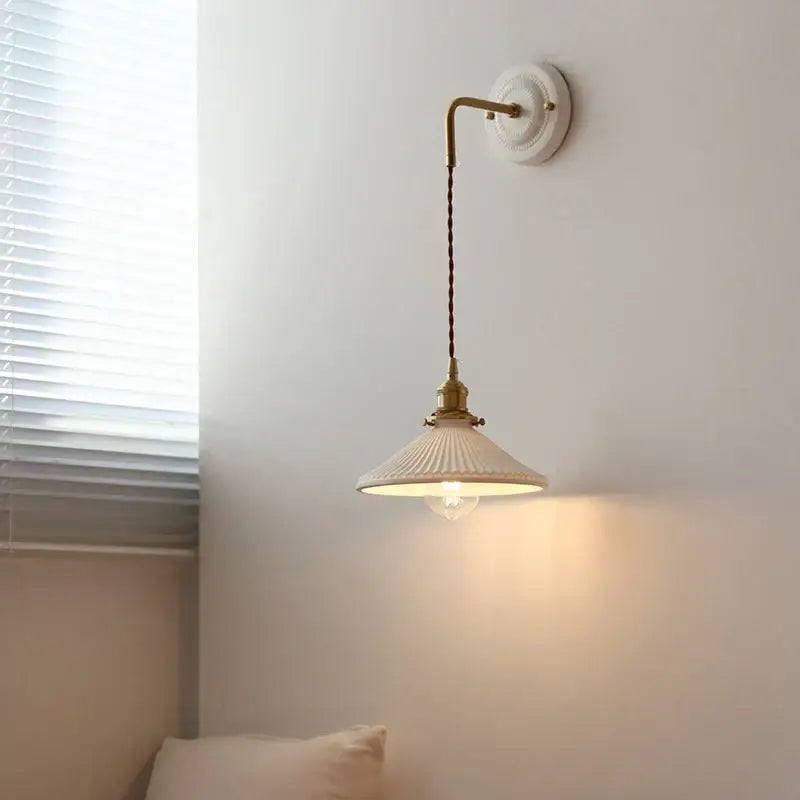 Vintage ceramic and brass wall sconce – bedroom adjustable led light
