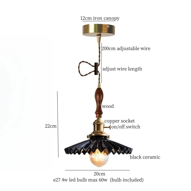 Vintage ceramic led pendant light for kitchen with brass finish