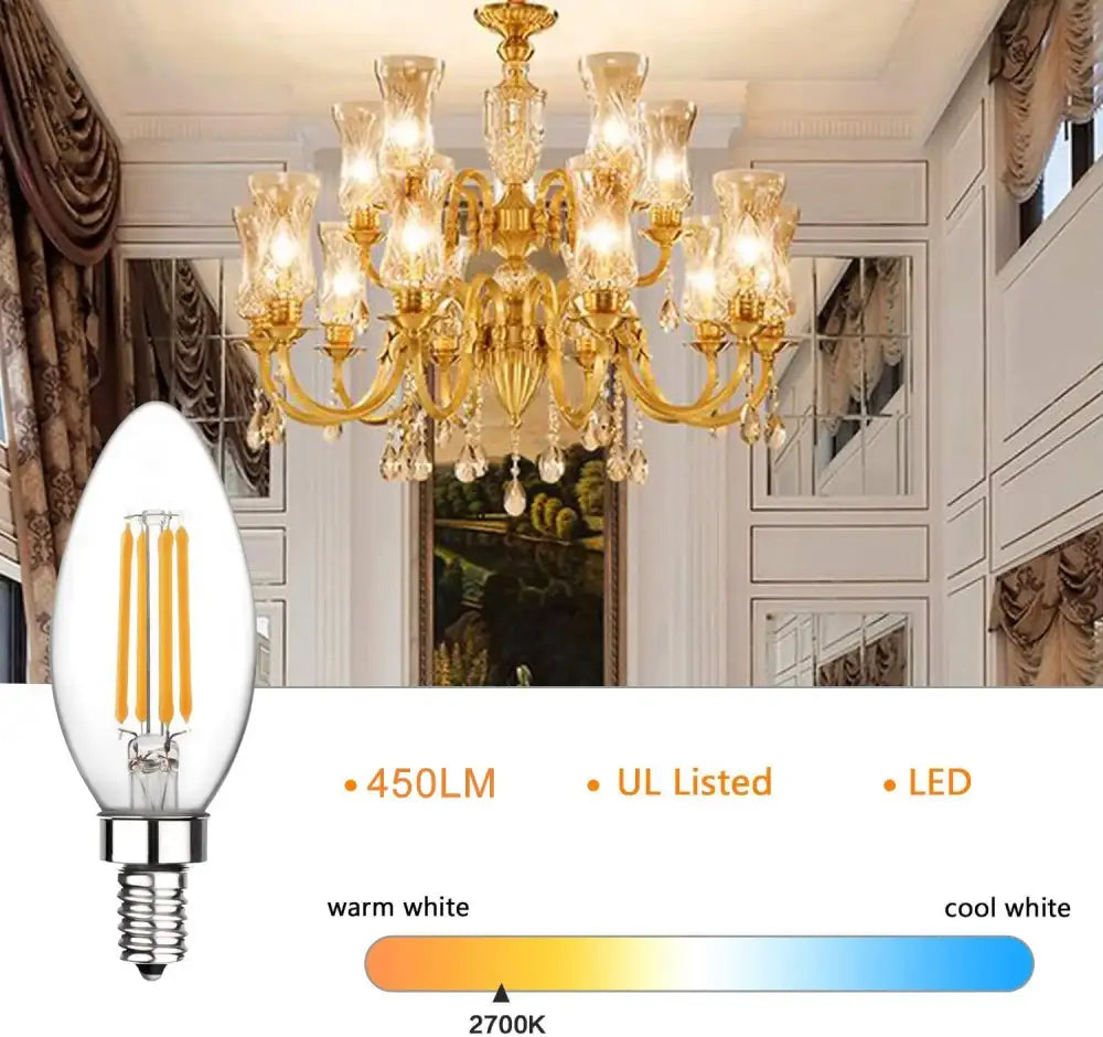 Vintage clear glass led candle bulb dining room 12 pack