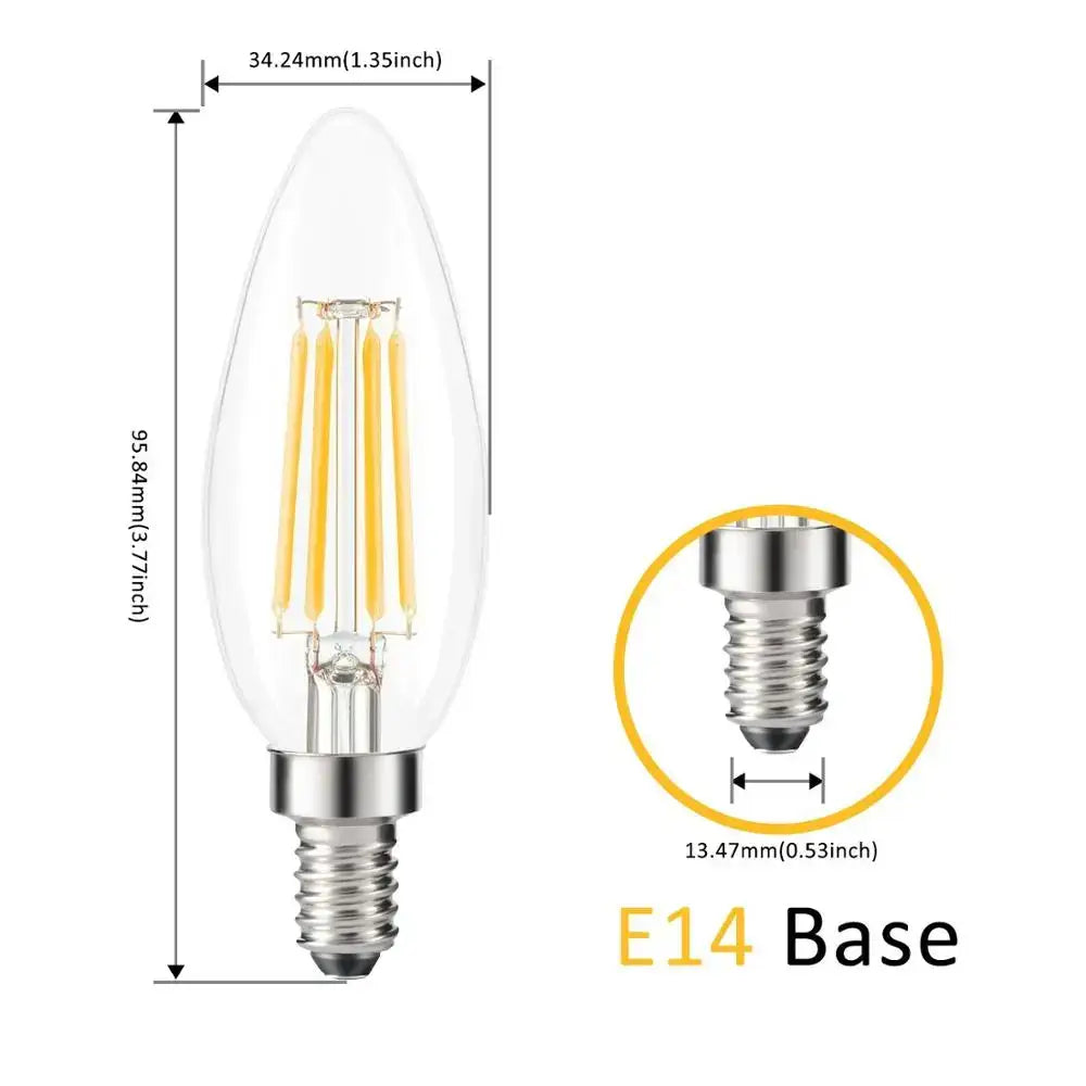 Vintage clear glass led candle bulb dining room 12 pack