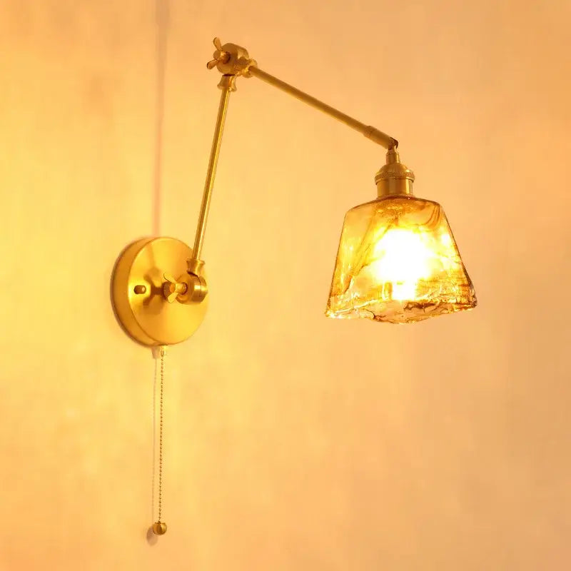 Vintage copper wall sconce with pull chain for bedroom