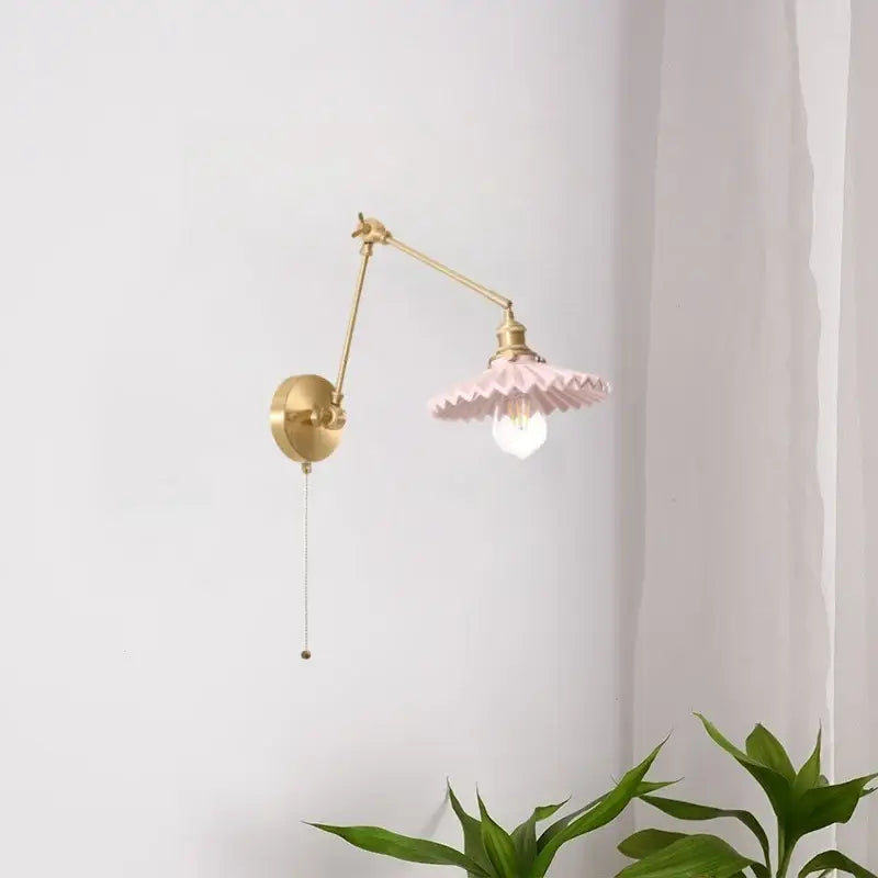 Vintage copper wall sconce with pull chain for bedroom