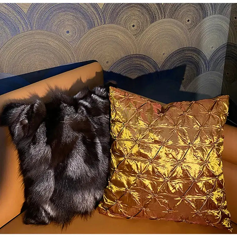 Vintage dark brown & black fox fur cushion cover living room
