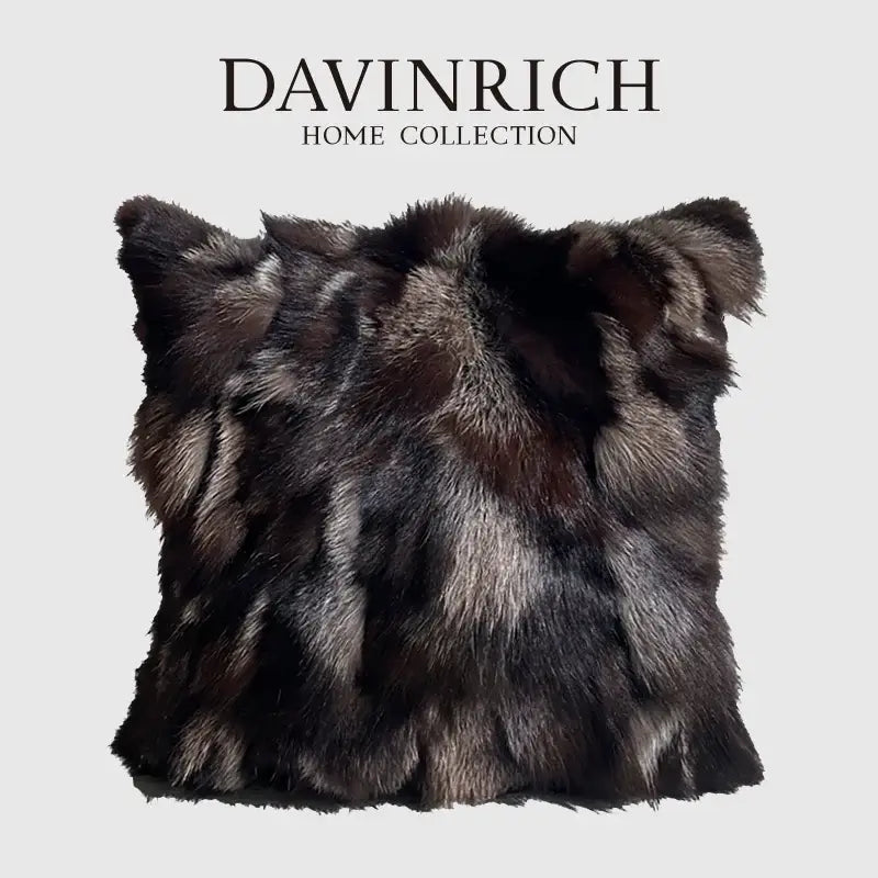 Vintage dark brown & black fox fur cushion cover living room