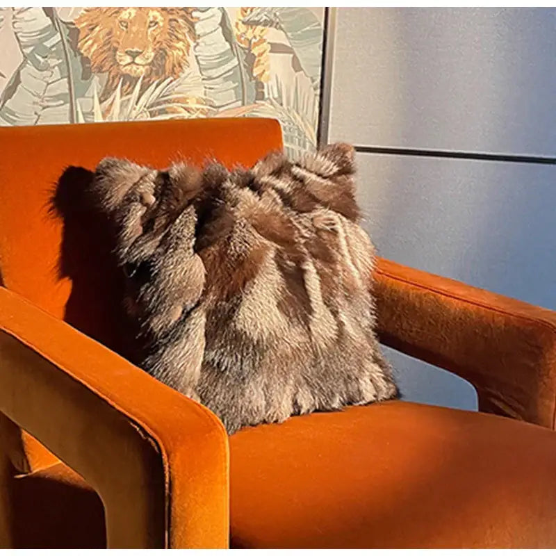 Vintage dark brown & black fox fur cushion cover living room