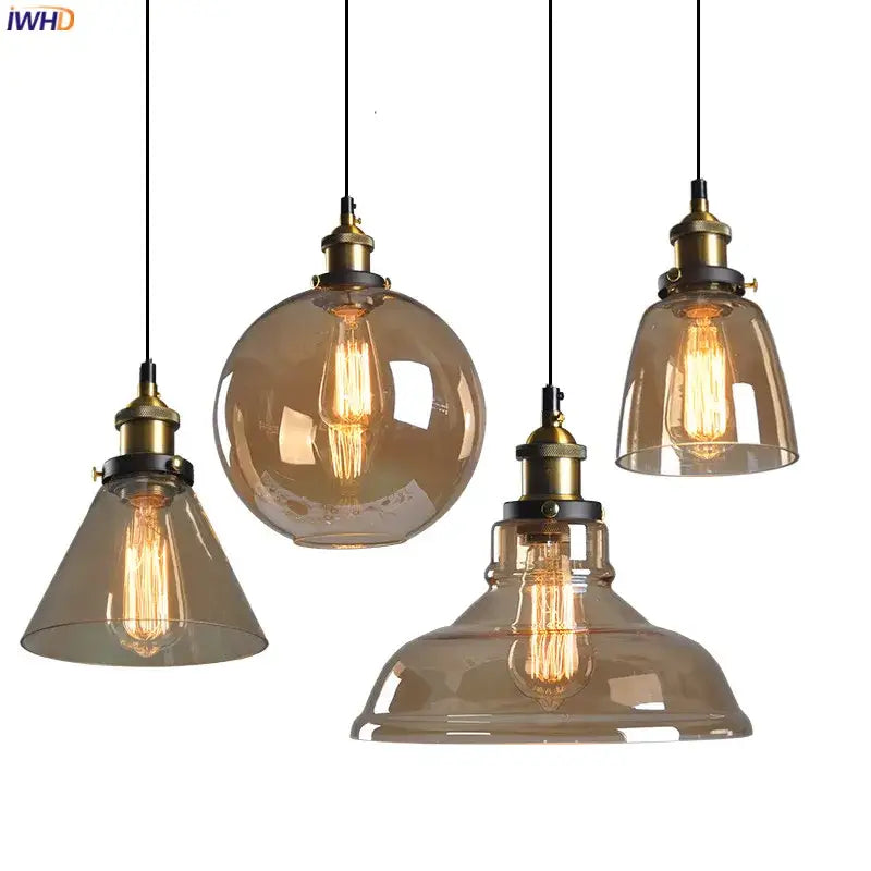 Vintage dark glass pendant lights set of 4 dining room brass accents