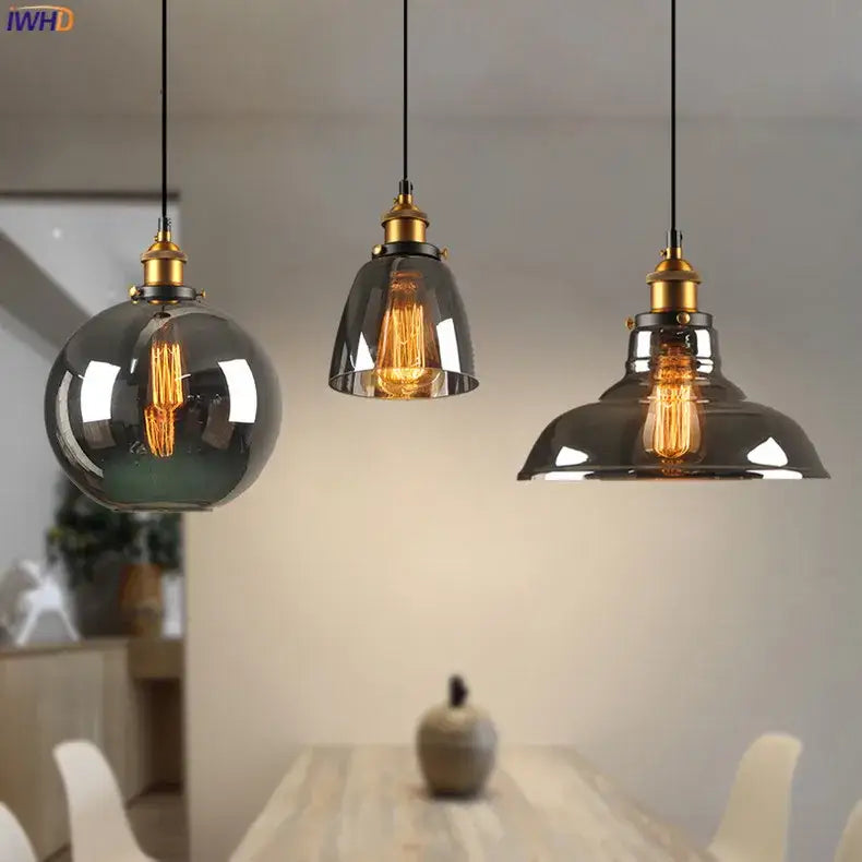 Vintage dark glass pendant lights set of 4 dining room brass accents