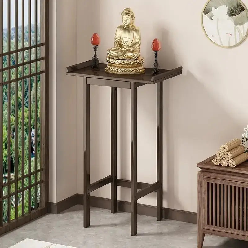 Vintage dark wood bamboo console table with drawer living room shelf