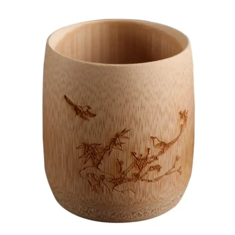 Vintage engraved bamboo drinking cup set dining room tea drinkware