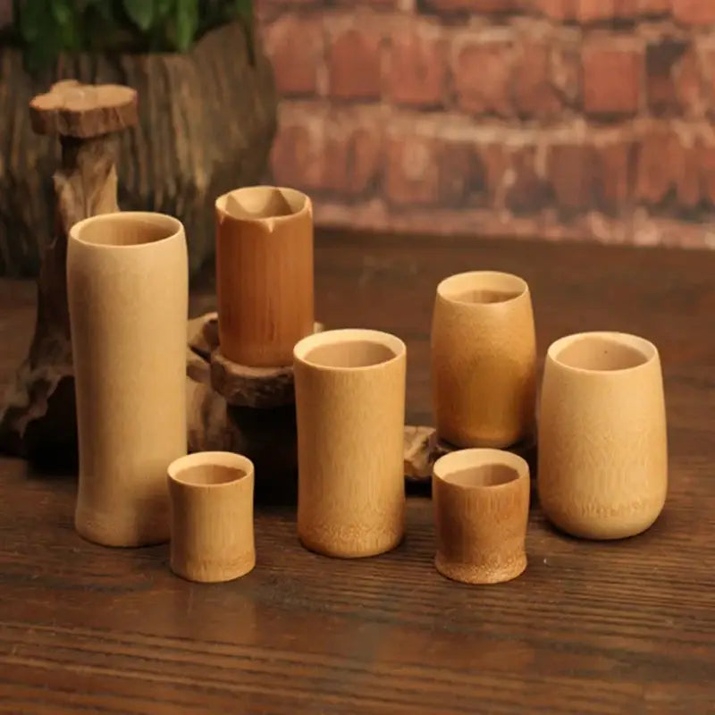 Vintage engraved bamboo drinking cup set dining room tea drinkware