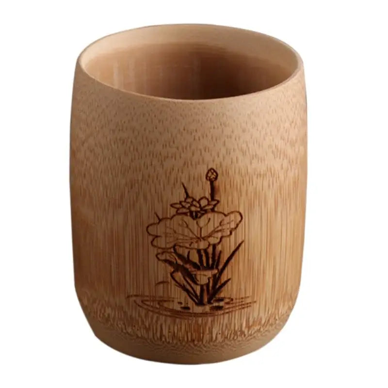 Vintage engraved bamboo drinking cup set dining room tea drinkware