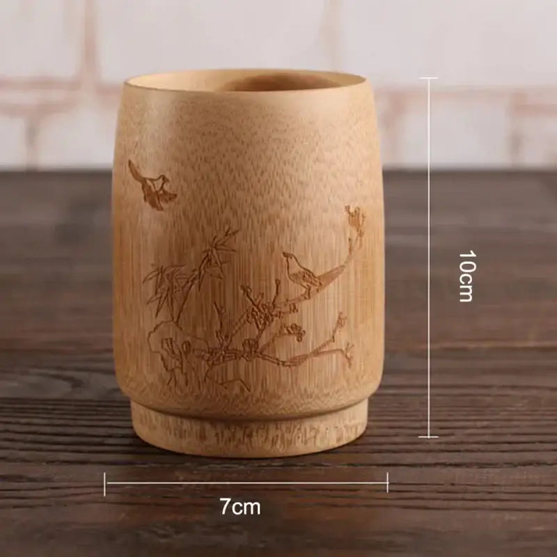 Vintage engraved bamboo drinking cup set dining room tea drinkware