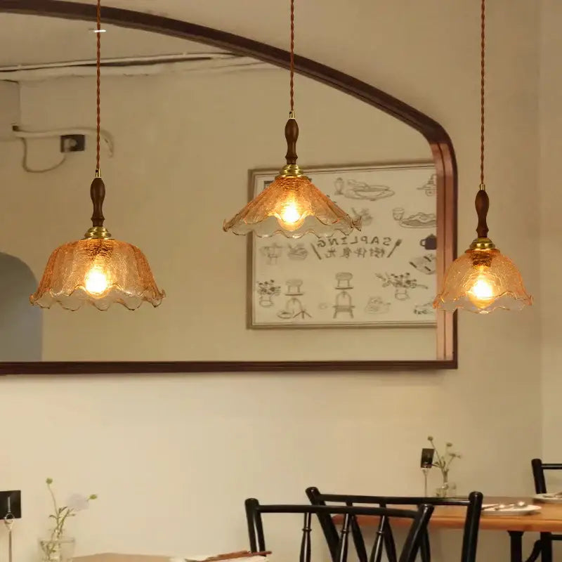 Vintage floral cracked glass pendant light living room set