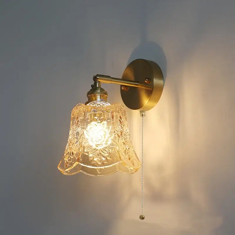 Vintage floral green glass led wall lights bedroom sconces