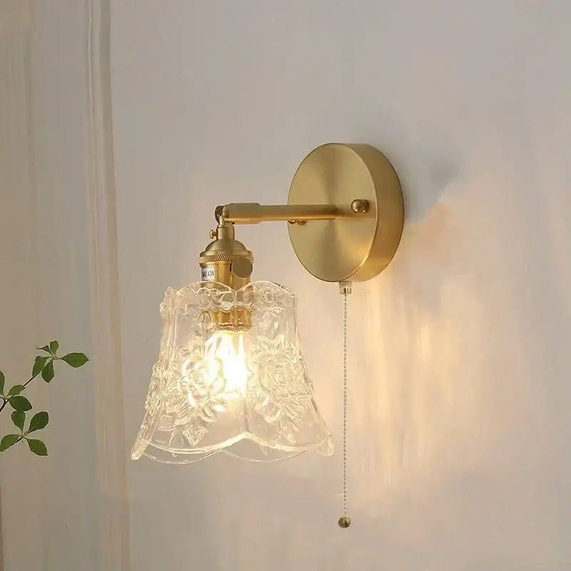 Vintage floral green glass led wall lights bedroom sconces