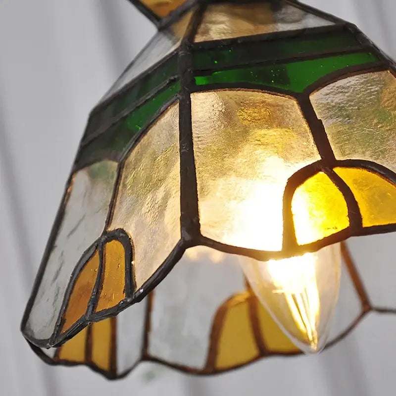 Vintage floral stained glass brass pendant lamp for dining room
