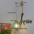 Vintage glass brass led wall sconce with pull chain for bedroom